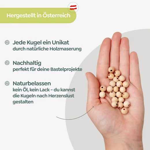 CANDINI Holzkugeln Buchenholz Bastelperlen für Makramee und Basteln