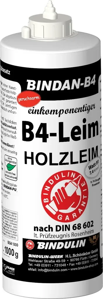 Bindulin Bindan-B4 Holzleim 1000 ml 1K B4 inkl Leimspachtel und Pinsel