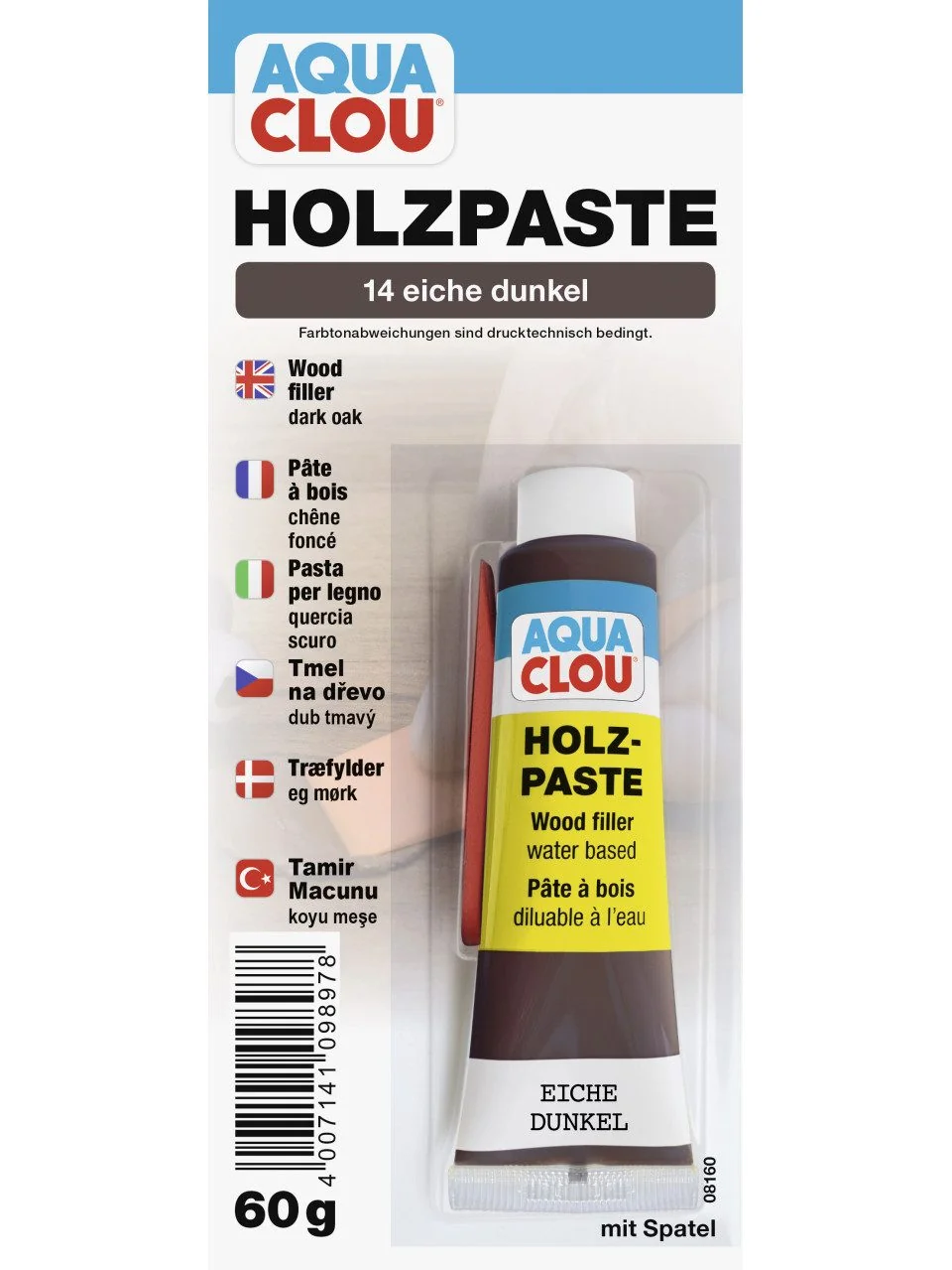 AQUA CLOU Holzpaste 60 g Eiche dunkel Holzreparatur Spachtel