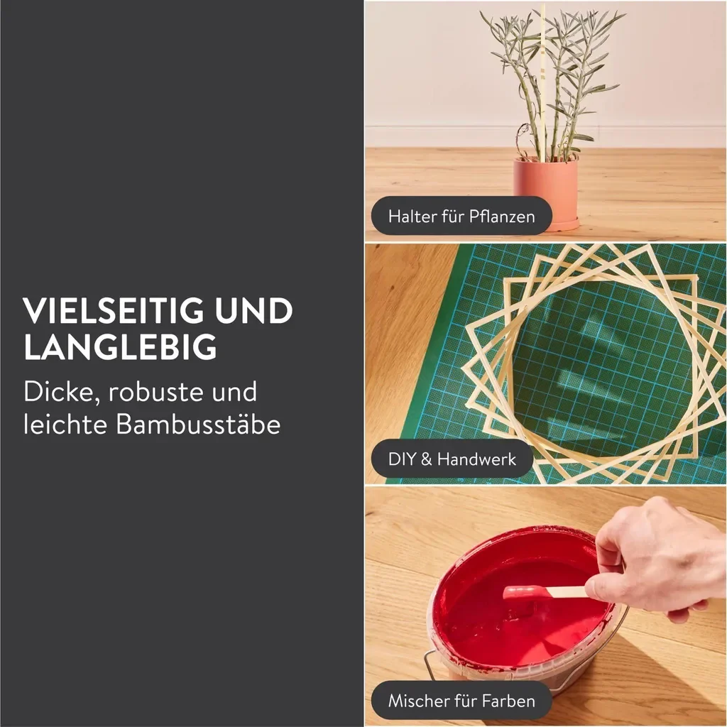 Belle Vous Bambus 100er Pack Holzstäbchen zum Basteln aus Naturholz - 40cm Bastelholz Holzstäbe Set - 100x Holzstab aus Bambus - 40cm lange Holz