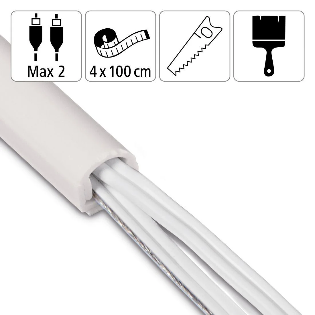 Kabelkanal Kabelkanal, 4 Stück, 100 x 2,1 x 1 cm, PVC, Weiß