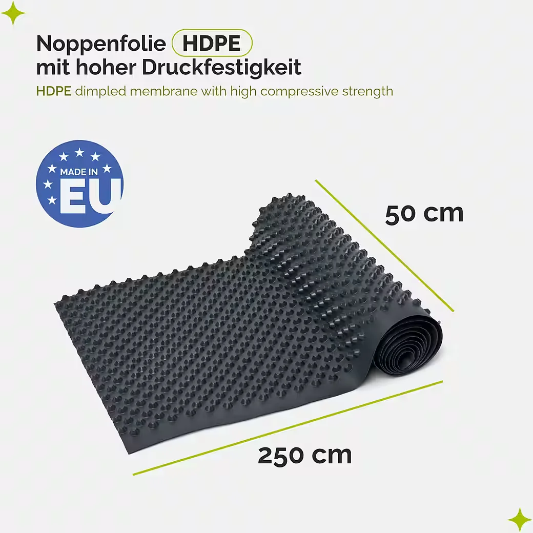 Baufolie HDPE Noppenfolie zur Bauwerksabdichtung und zum Mauerschutz GD-0160