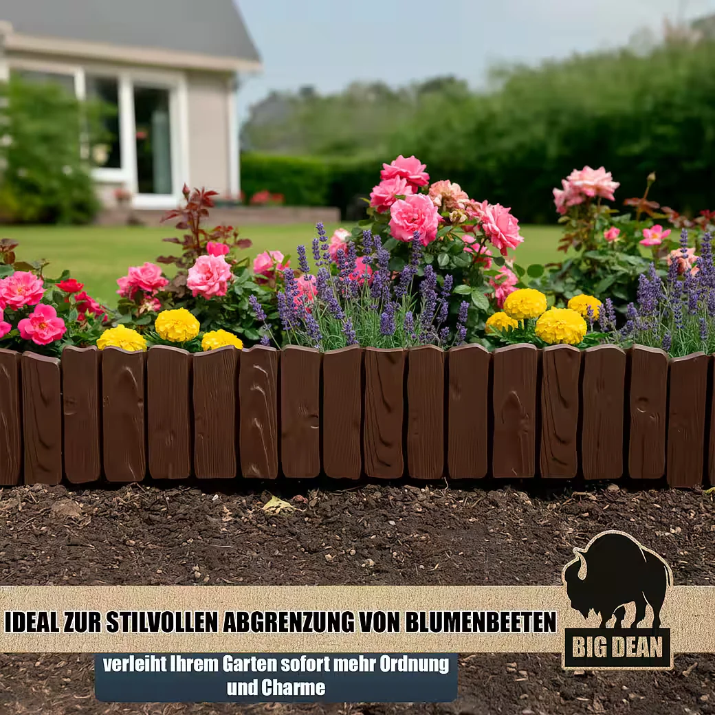 BIGDEAN Rasenkante Beeteinfassung 57x13 cm Kunststoff Holzoptik Set