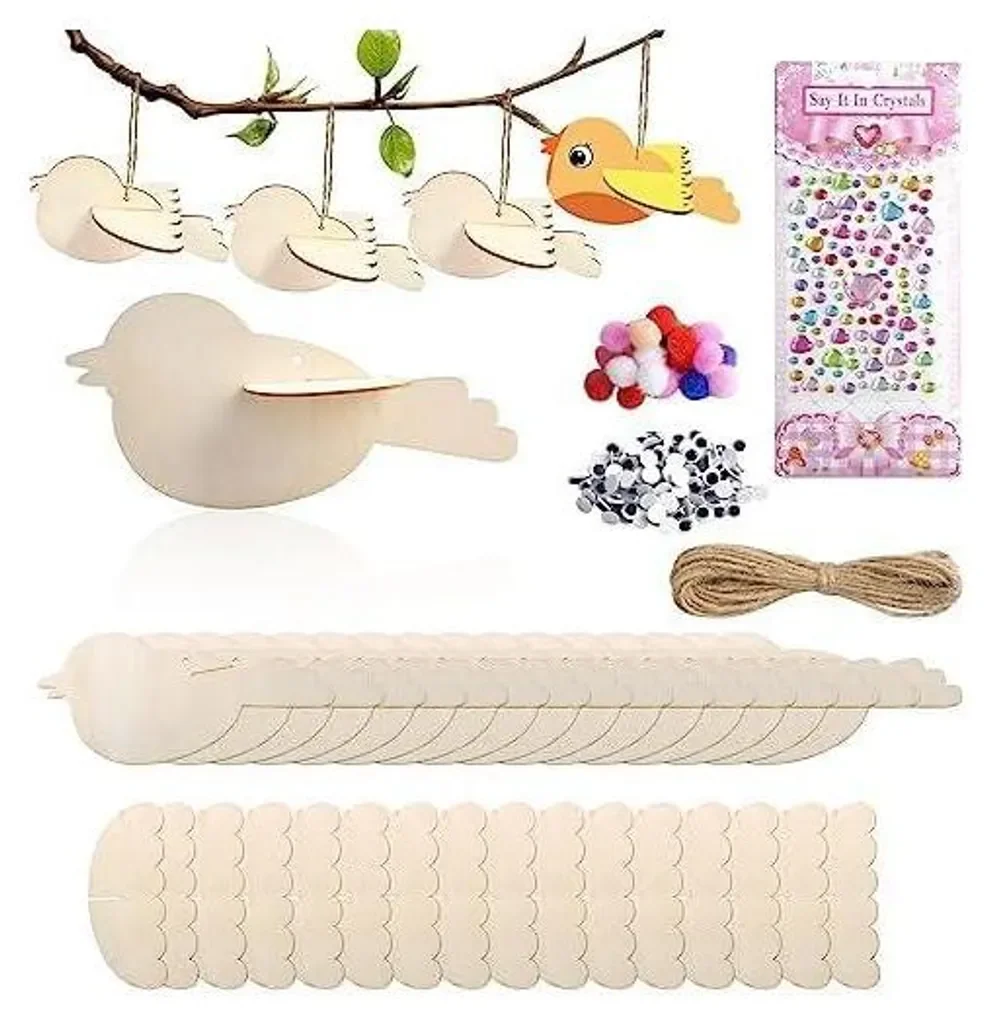 3D Vögel aus Holz Bastelset, 16 Stk Vögel Bastelsets Ostern Basteln mit Aufkleber, Kreative Bastelbedarf Basteln Frühling Deko für Garten Balkon, Ideal Geschenke Junge