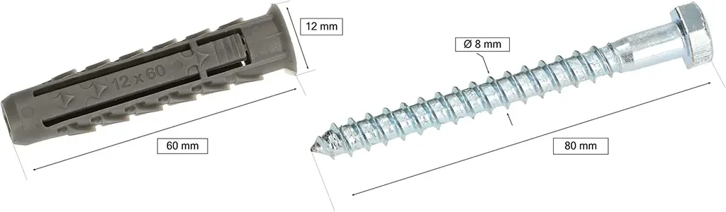 KOTARBAU® Universaldübel mit Hexkopfschraube Satz 8 Stk. 12x80mm Verbindungselemente aus Metall und Kunststoff