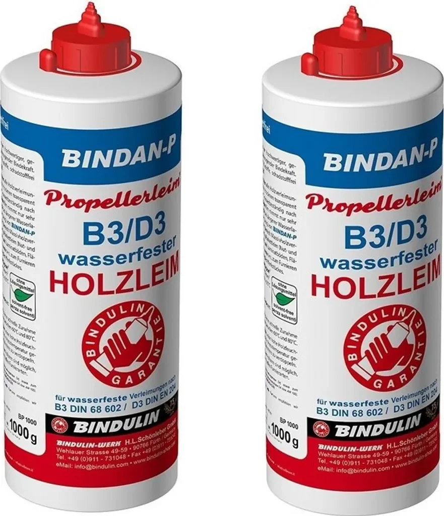 Bindulin Bindan-P Propellerleim Holzleim 2x1 kg mit Spachtel Tuch