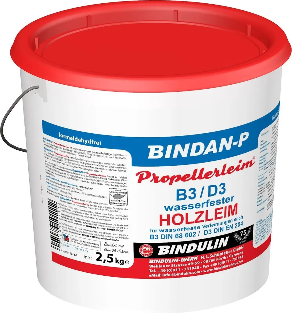 BINDULIN Bindan-P Propellerleim Holzleim 2,5 kg Eimer mit Zubehör