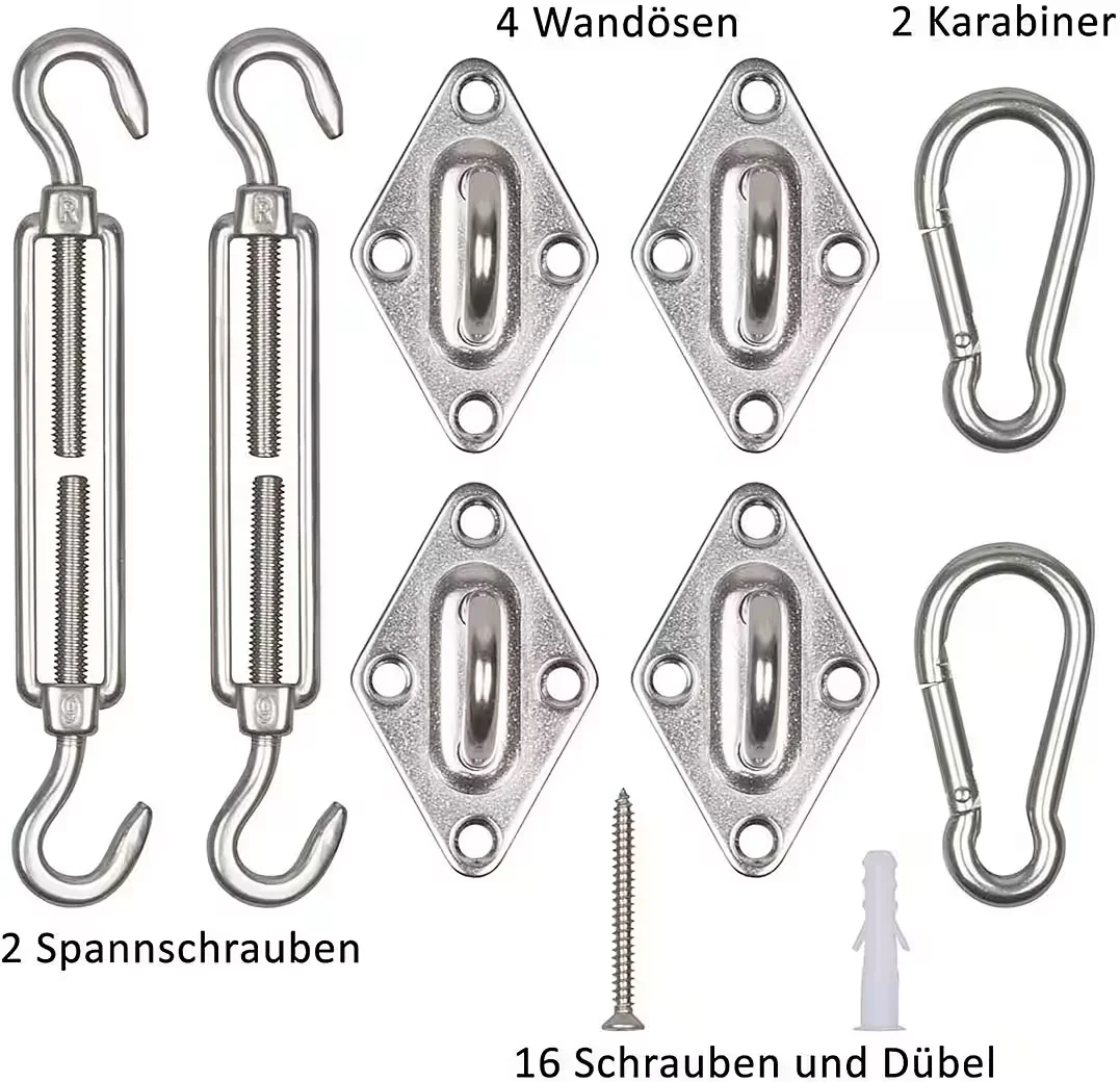 BONSPORT Sonnensegel Montageset Edelstahl M6 40-tlg mit Schrauben