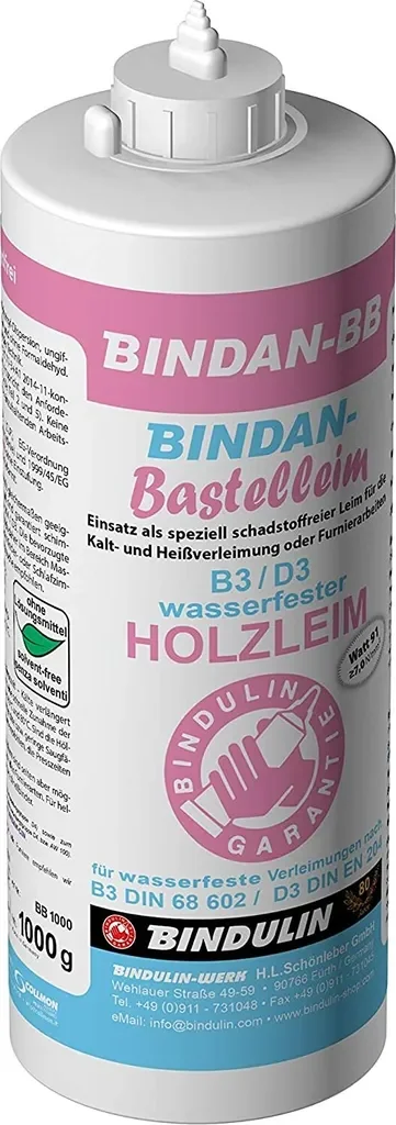 Bindulin-Werk Holzleim schadstofffrei 1000 g, kalt/heiß, mit Pinsel