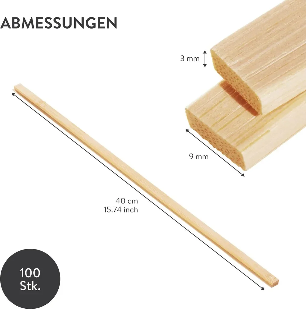 Belle Vous Bambus 100er Pack Holzstäbchen zum Basteln aus Naturholz - 40cm Bastelholz Holzstäbe Set - 100x Holzstab aus Bambus - 40cm lange Holz