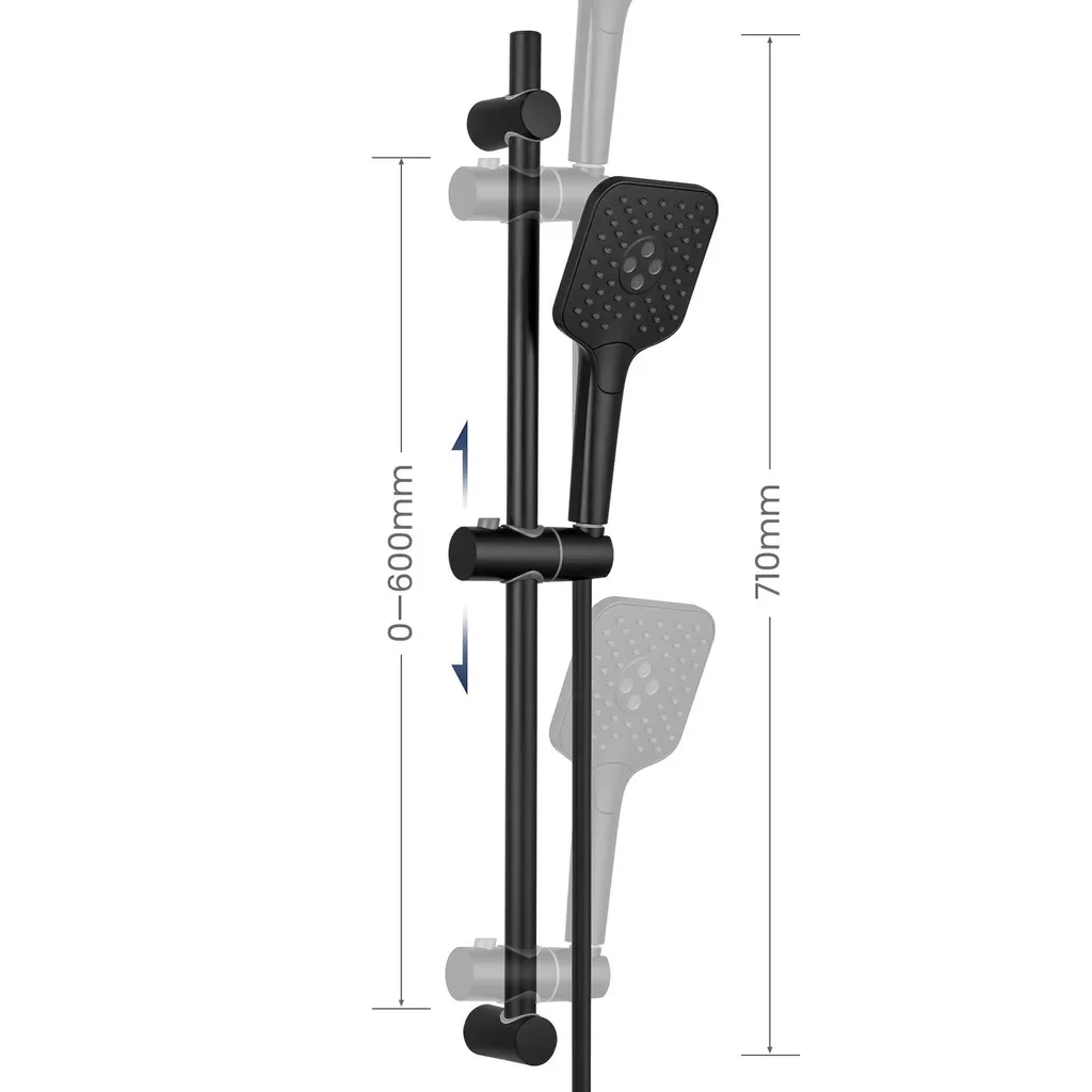 Auralum Duschstange mit Handbrause, Duschset mit Edelstahl-Duschstange 70cm, Duschkopf (3 Strahlarten),150cm PVC-Duschschlauch & Halterung,schwarz