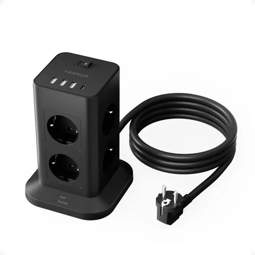 8 Fach Mehrfachsteckdose 4 USB Steckdosenleiste Kabel 2m Mehrfachsteckdose