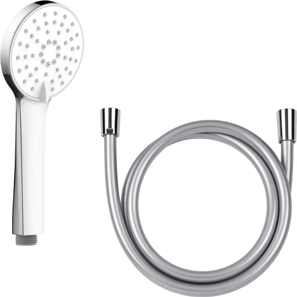 BADfabrik24 Handbrause, rund, D: 90 mm 3-strahlig, chrom/weiß 10L/min+Brauseschl. 2000mm SilverClean, chrom 1/2 Drehkonus x 1/2