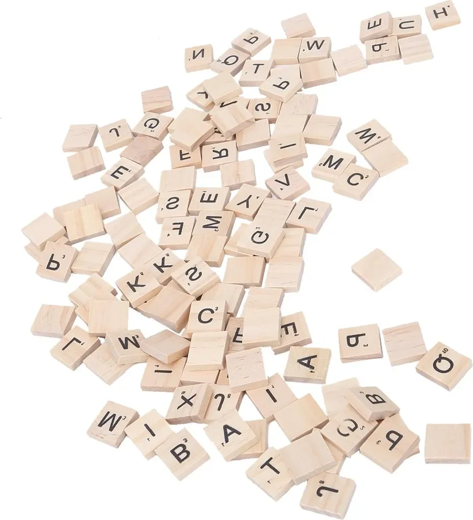 100 Stück Holz-Buchstabenfliesen, langlebig, transparent, verschleißfest, Holz-Buchstaben-Bastelanhänger