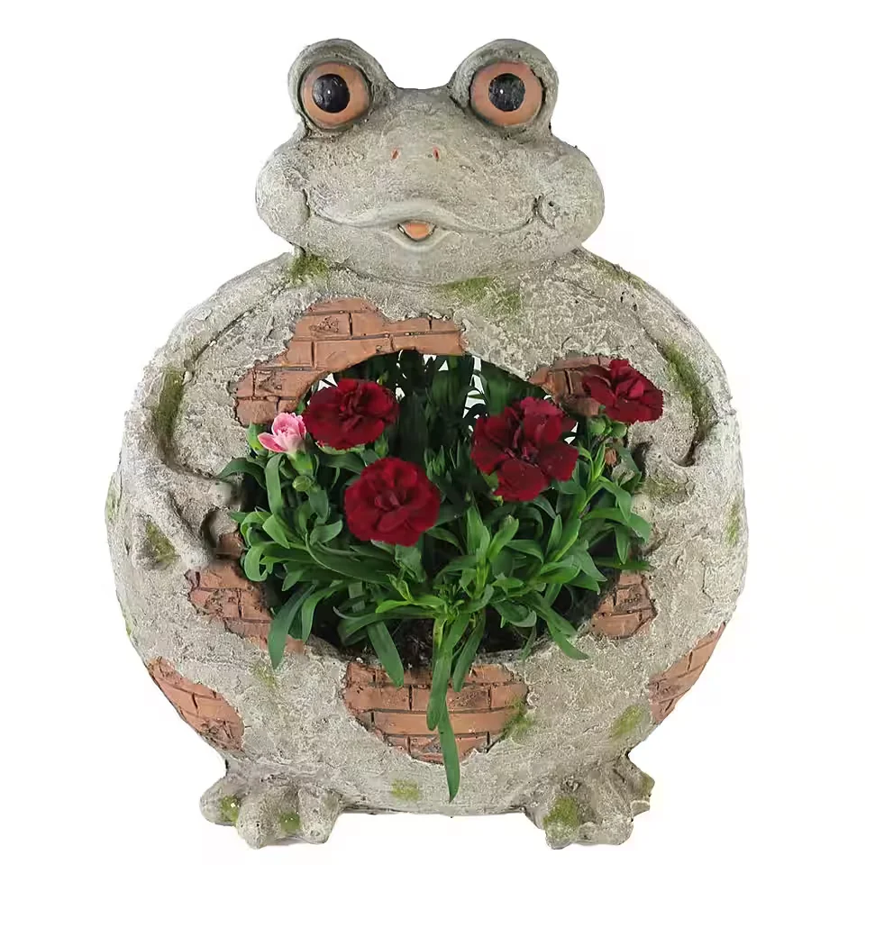 ARNUSA Blumentopf Gartendeko Frosch Steinoptik 37 cm Gartenfigur Tiefigur bepflanzbar dekorativer Blumenkübel