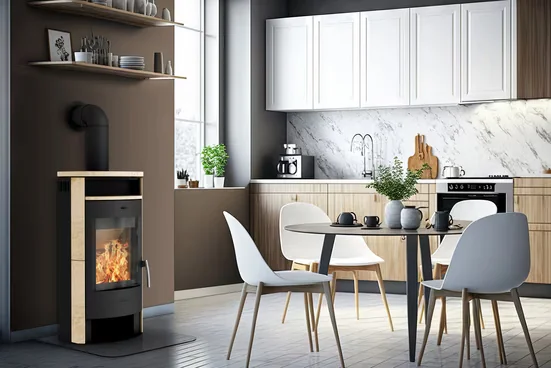 FIREPLACE Kaminofen Heathus MAIA Sandstein 6 kW mit Holz- und Teefach