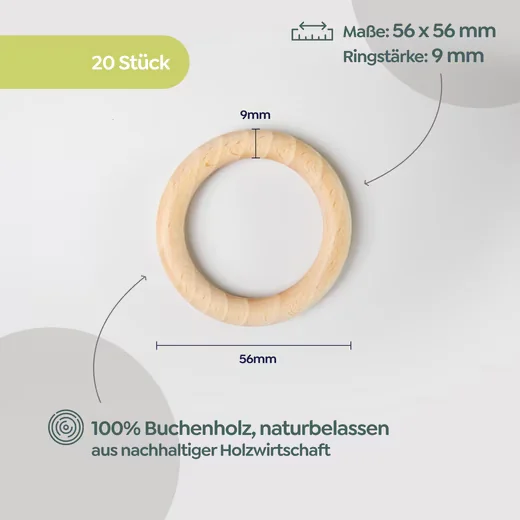 CANDINI Bastelperlen Holzringe aus Buchenholz für Makramee und Basteln