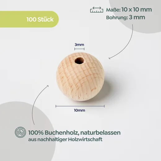 CANDINI Holzkugeln Buchenholz Bastelperlen für Makramee und Basteln