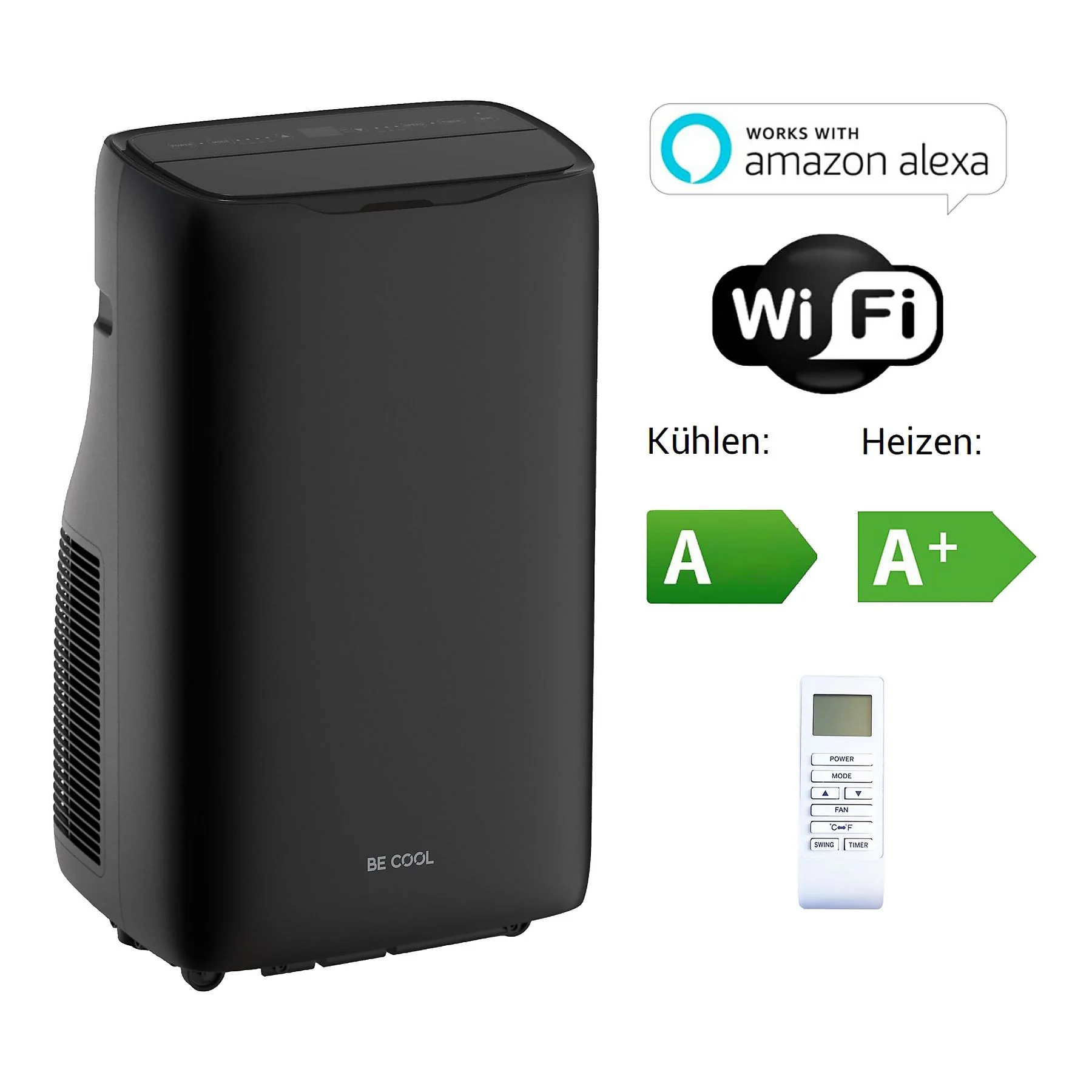BE COOL BC14KL2402FW Mobiles Klimagerät 48 m² A Schwarz