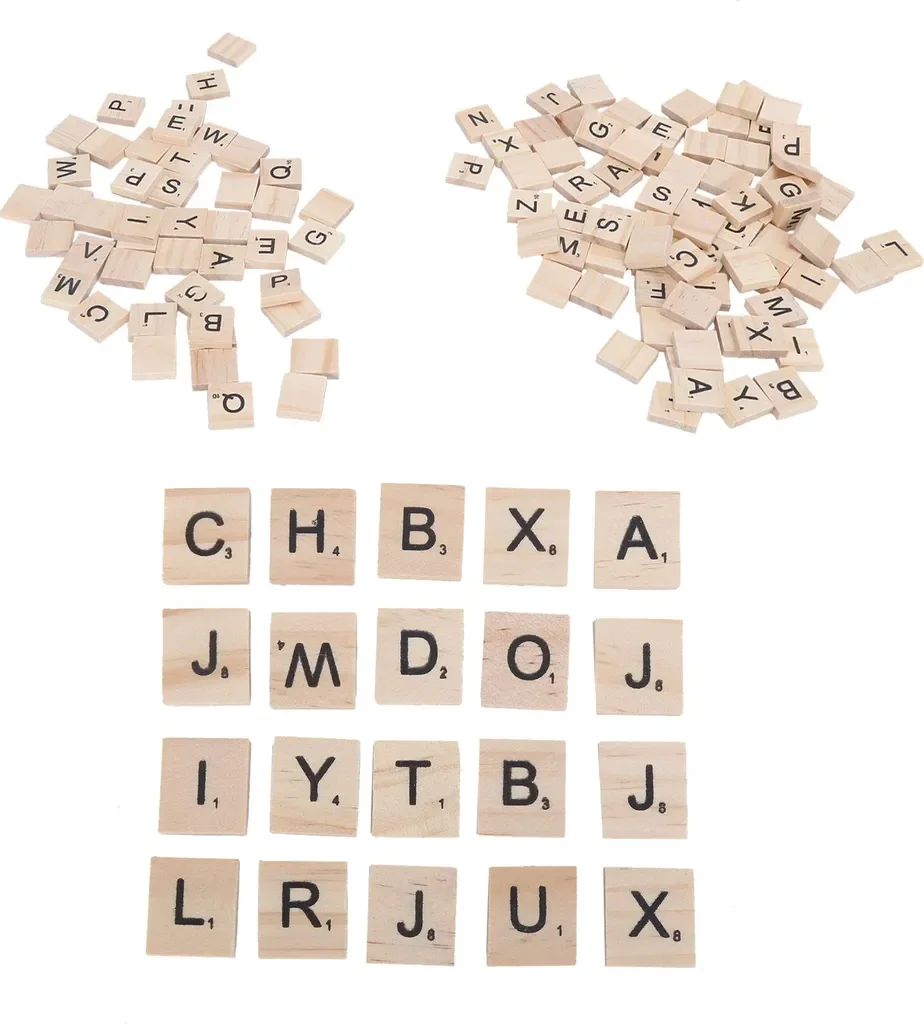 100 Stück Holz-Buchstabenfliesen, langlebig, transparent, verschleißfest, Holz-Buchstaben-Bastelanhänger