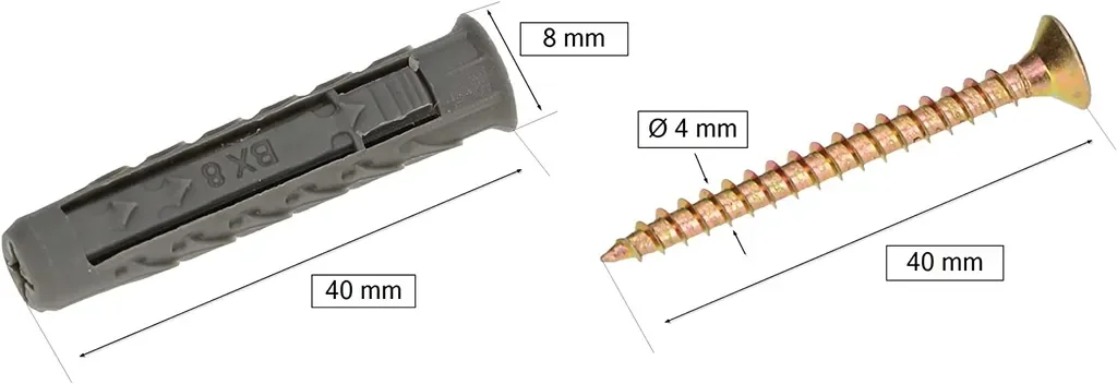 KOTARBAU® Universaldübel mit Holzschrauben Satz 20 Stk. 8x40mm Verbindungselemente aus Metall und Kunststoff