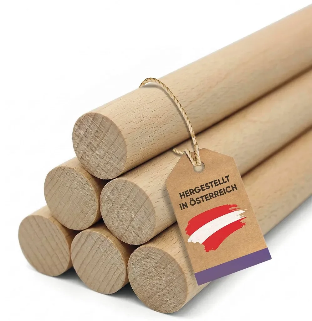vasalat Holzstäbe zum Basteln Set - Holztab 100cm x 20mm ideal für DIY-Projekte, glattholzstab Buche unlackiert, glatt - 6 Stück