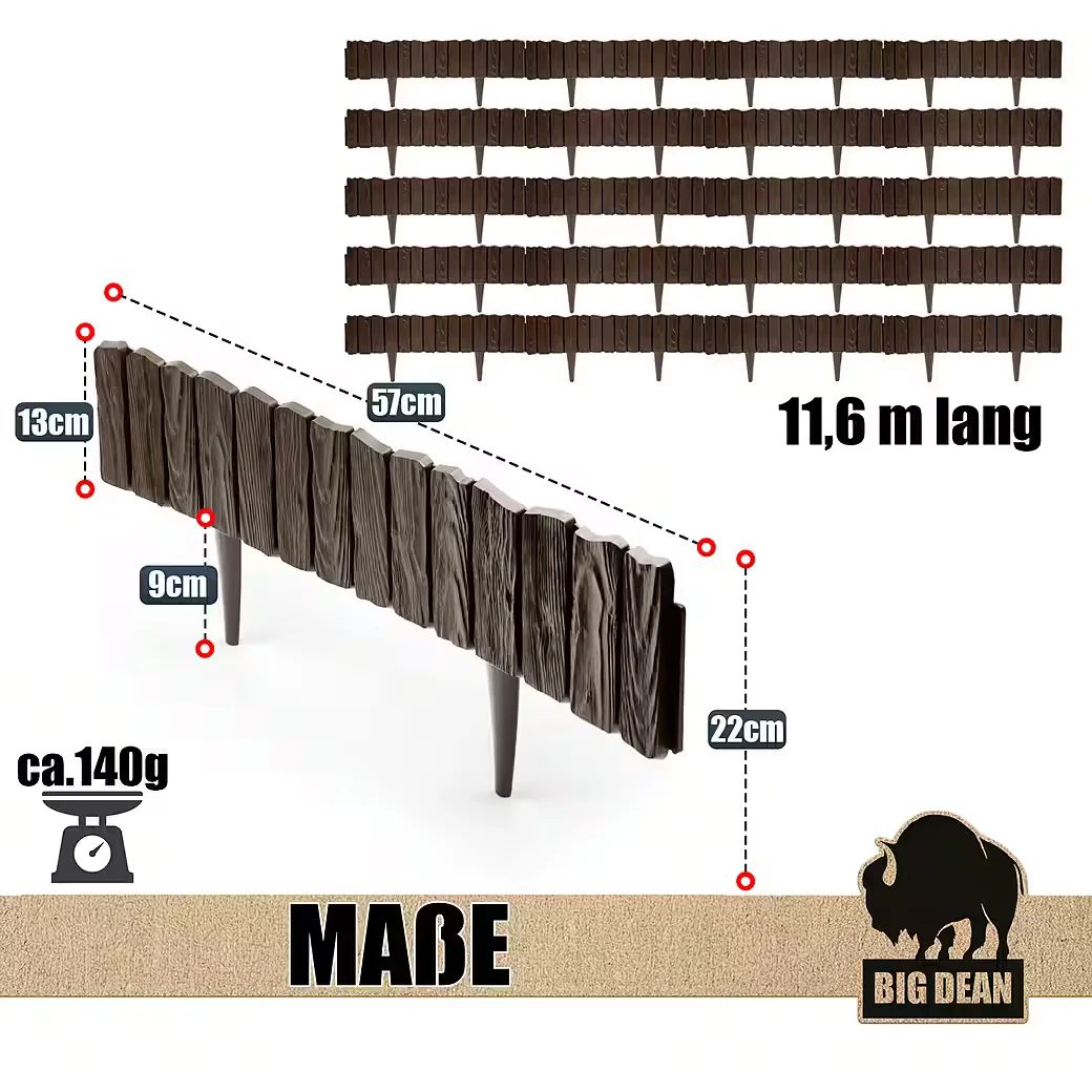 BIGDEAN Rasenkante Beeteinfassung 57x13 cm Kunststoff Holzoptik Set