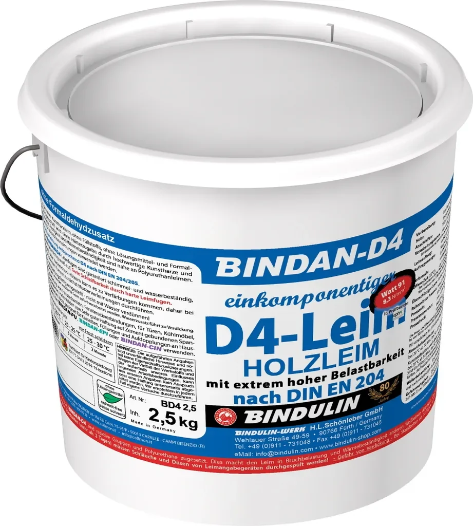 BINDULIN Bindan-D4 Holzleim D4 1K 2,5 kg mit Spachtel und Pinsel