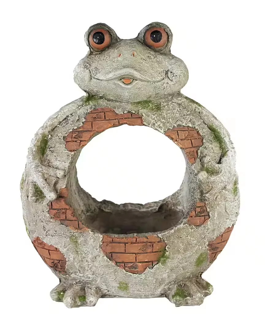 ARNUSA Blumentopf Gartendeko Frosch Steinoptik 37 cm Gartenfigur Tiefigur bepflanzbar dekorativer Blumenkübel