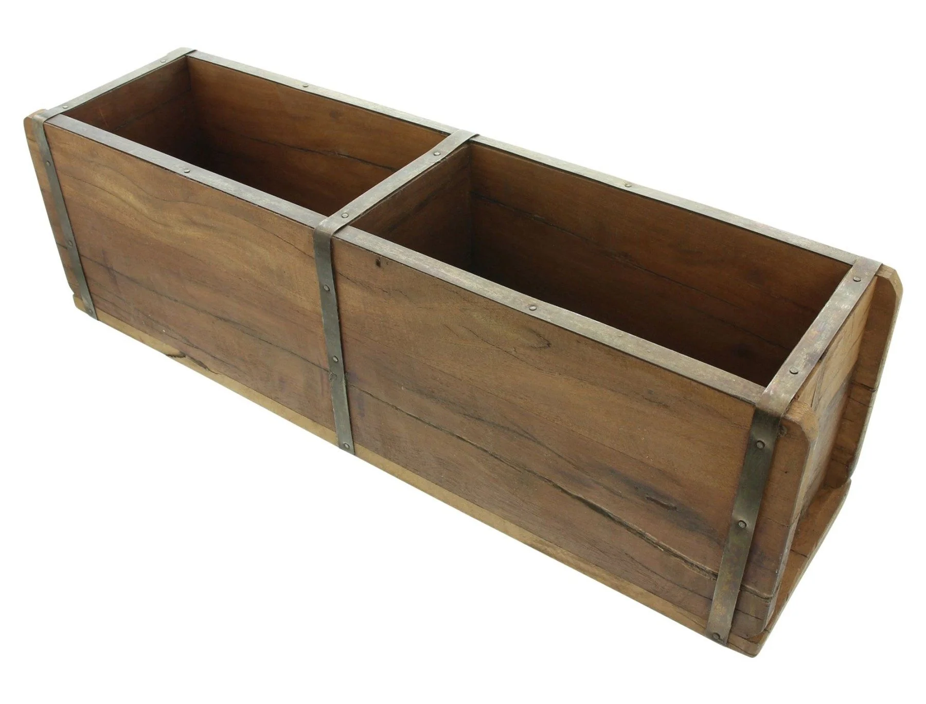 DEKOLEIDENSCHAFT Blumenkasten aus Holz mit Metallverzierungen, rustikal, rechteckiger Blumenkasten
