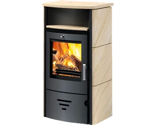 Accente Kaminofen Turin 2.0 Sandsteinverkleidung 6 kW mit Wärmefach