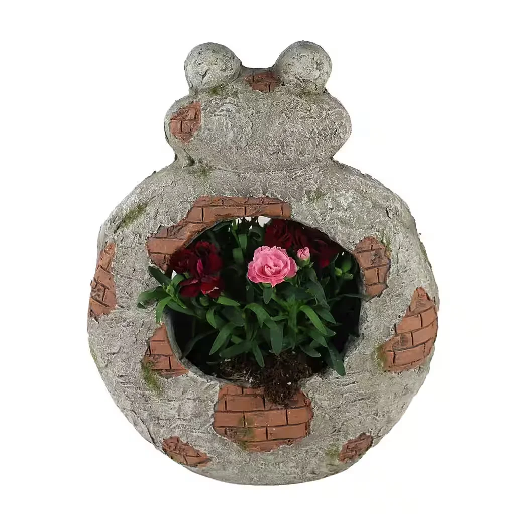 ARNUSA Blumentopf Gartendeko Frosch Steinoptik 37 cm Gartenfigur Tiefigur bepflanzbar dekorativer Blumenkübel