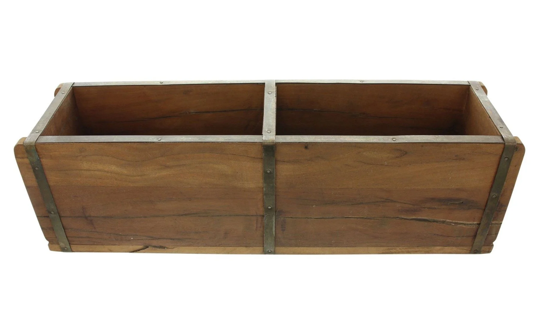 DEKOLEIDENSCHAFT Blumenkasten aus Holz mit Metallverzierungen, rustikal, rechteckiger Blumenkasten